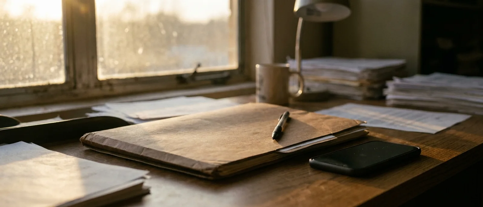 An unsigned quote folder on a desk with a dark phone beside it; nobody has come back on it.